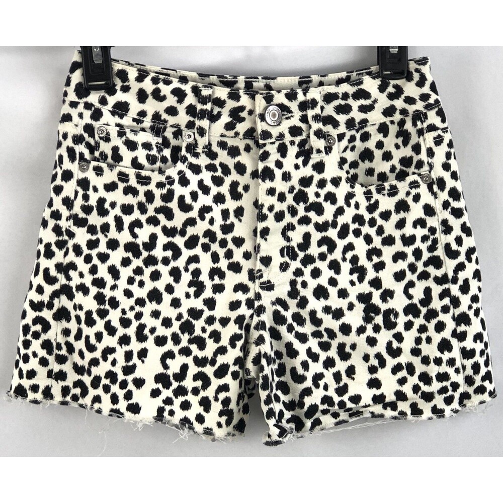 American Eagle Shorts 2 Blk Wht Cow Leopard 28"W Mid Rise Frayed 90s Y2K Glam